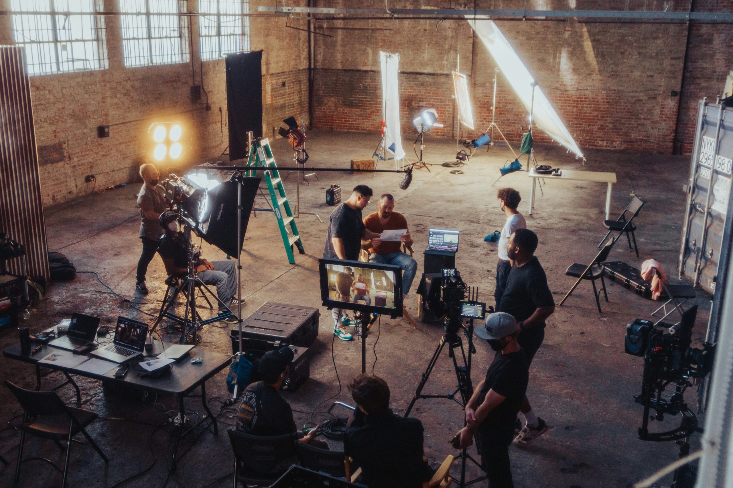 Entertainment production crew working on a studio set